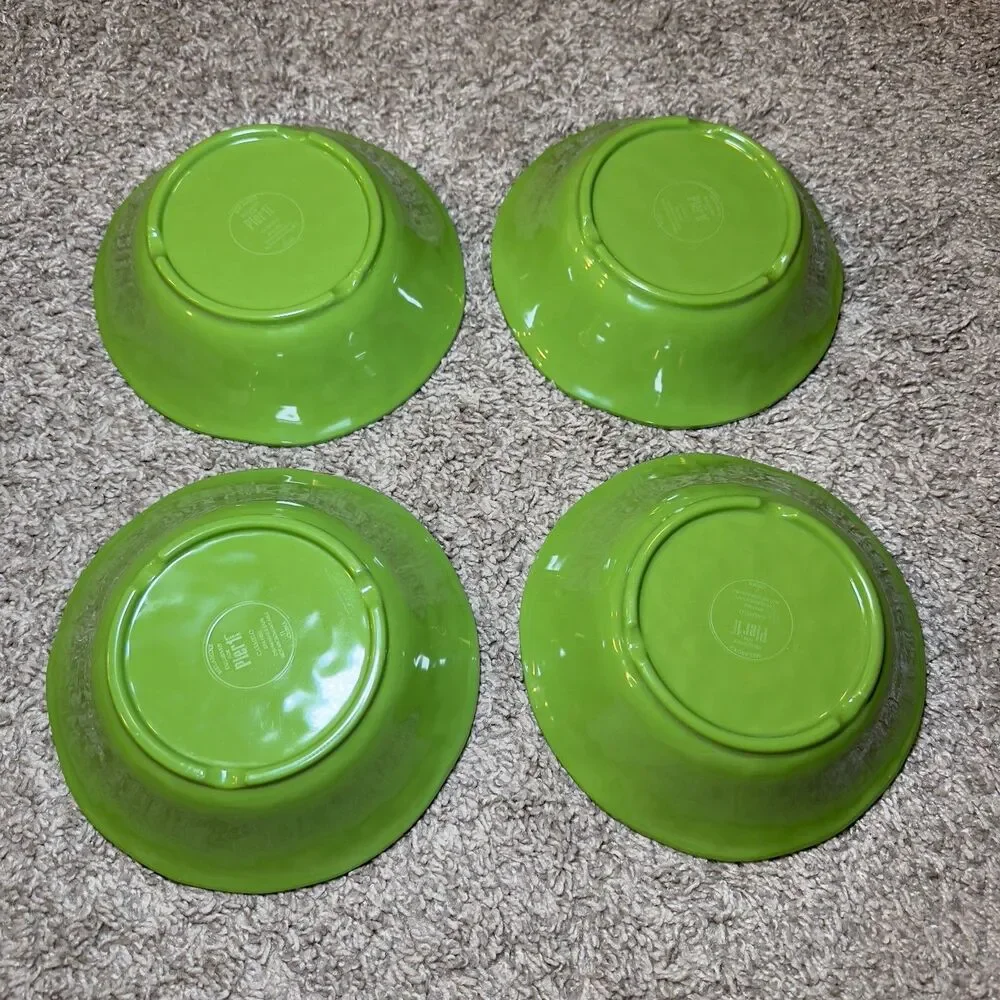Pier 1 Imports CARMELO Green Melamine Plates Bowls LOT of 9 Snack Set Crackle